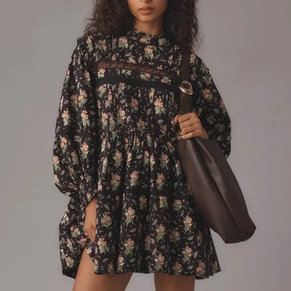 Anthropologie Pilcro Swing Floral Black Dress - Picture 1 of 6